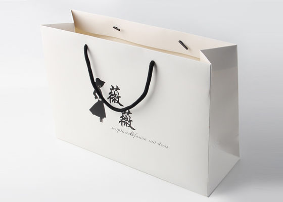 Matte Laminated White Paper Shopping Bags With Cardboard Bottom Insert
