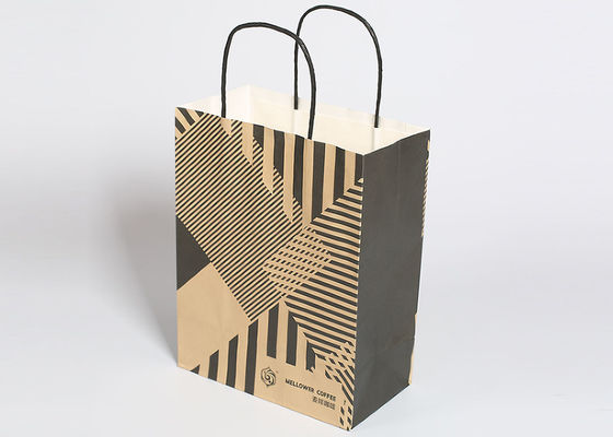 Kraft Reusable Shopping Bags , Fashion Striped Paper Bags With Handles