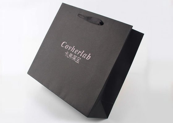 Luxury Style Printed Paper Shopping Bags Recyclable With Grosgrain Ribbon
