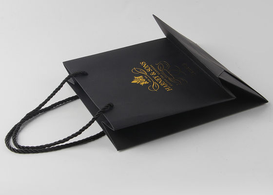 Reusable Black Paper Boutique Shopping Bags Imprinted With Silver Stamping