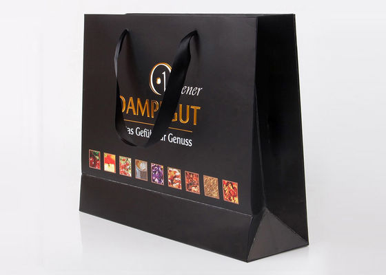 Black Matte Custom Paper Bags With Handles , Ribbon Handle Imprinted Paper Bags