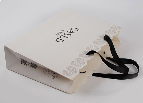 Laser Cut Printing Personalised Paper Bags , Grosgrain Ribbon Plain Gift Bags