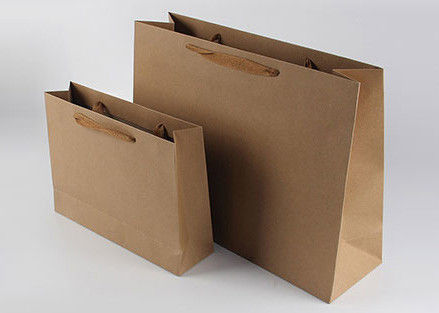 Customized Rectangular Bulk Paper Bags , Plain Kraft Shopping Bags With Handles