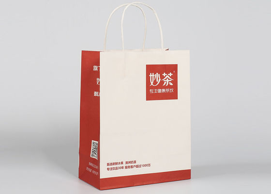 Red Printed Decorative Bags , Custom Recycled Take Away Paper Shopping Bags