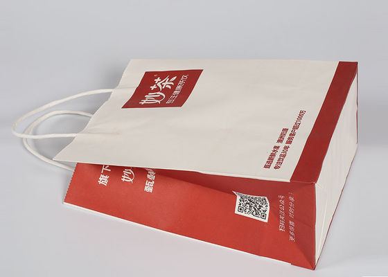 Red Printed Decorative Bags , Custom Recycled Take Away Paper Shopping Bags