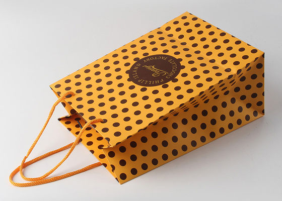 Nylon Handle Decorative Gift Packing Bags With Gold Foil Hot Stamp And Dot Pattern