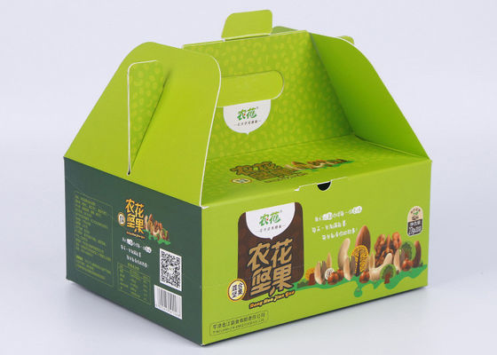 Take Away Green Paper Packaging Boxes Glossy Lamination And Soft Crease For Food Packaging