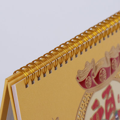 Cute Classic Spiral Desk Calendar Art Paper Material And Gold Hot Foil Stamp