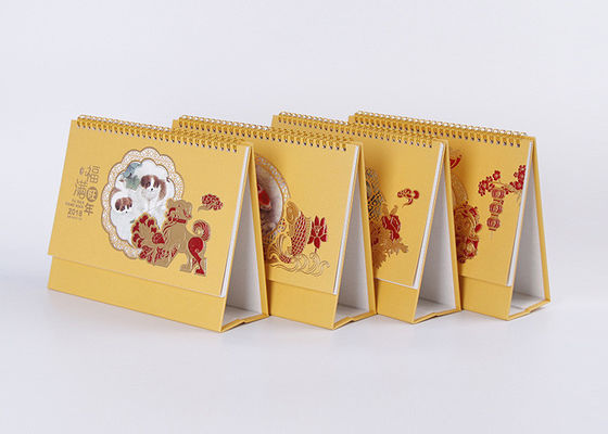 Cute Classic Spiral Desk Calendar Art Paper Material And Gold Hot Foil Stamp