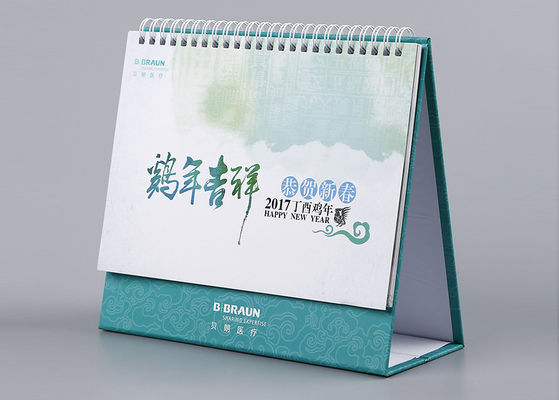 White Metal Binding Office Desk Calendar Cmyk Full Color And Paper Printing