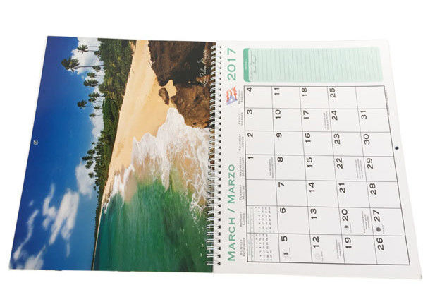 Spiral Binding Hanging Art Paper Wall Calendars Full Color Printing For Company